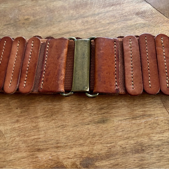 Anthropologie Brown Leather Panel Stretch Corset Belt - designed by Kat Santiago - Picture 6 of 12